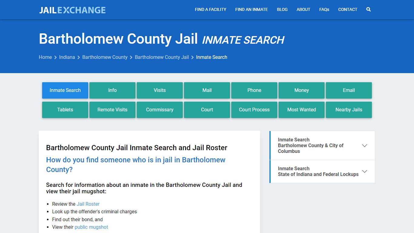 Bartholomew County Jail Inmate Search - Jail Exchange