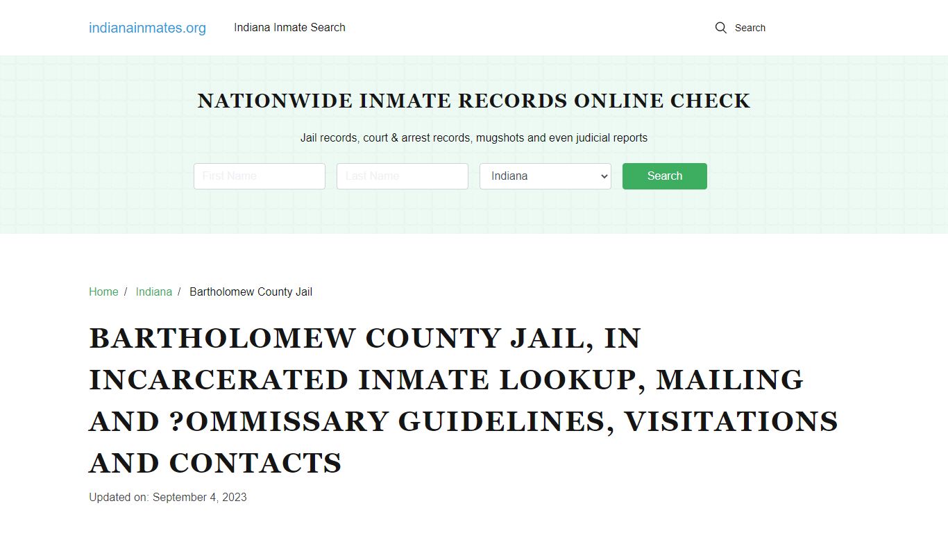 Bartholomew County Jail, IN: Offender Locator, Visitation & Contact Info